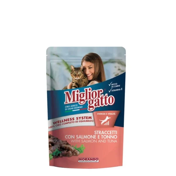 Migliorgatto מיגליאור גאטו 100 גרם מזון רטוב (פאוץ) לחתול בטעם סלמון וטונה