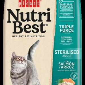 Nutribest Sterilized, אוכל לחתול מסורס. סלמון ואורז 2 קג