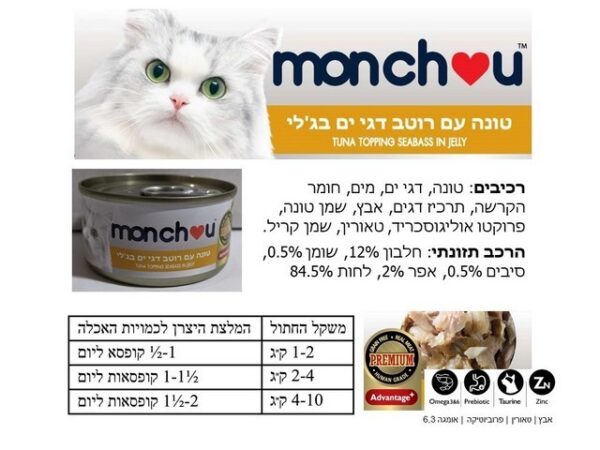 מונצ'ו טונה ברוטב דגי ים בג'לי 70 גרם מעדן לחתולים