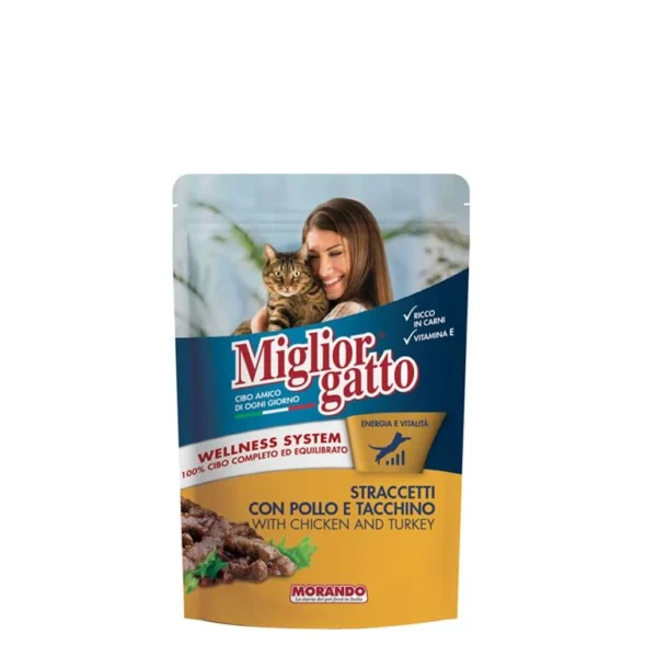 פאוץ' לחתול ,Migliorgatto, נתחים בטעם עוף והודו 100 גר'