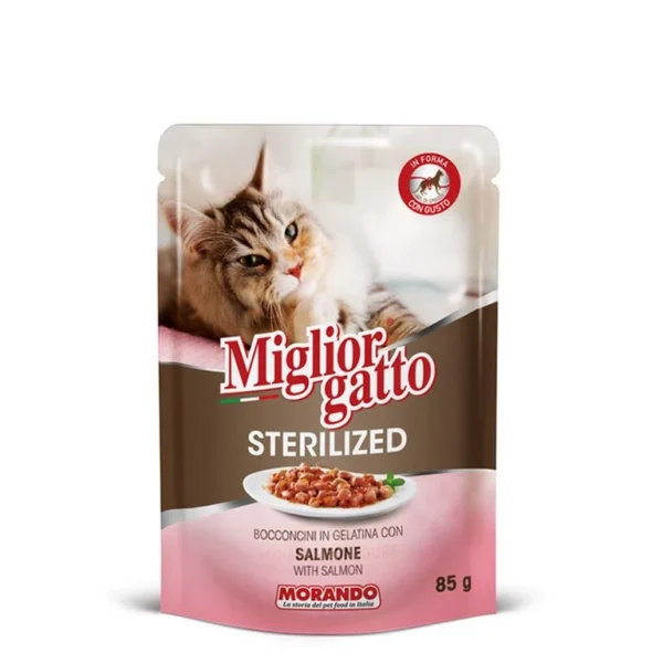 פאוץ' לחתול מסורס,Migliorgatto, נתחים בטעם סלמון 85 גר'