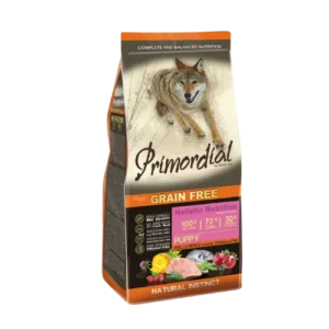פרימורדיאל ללא דגנים לגורי כלבים עוף ודגי ים 12 ק"ג Primordial Grain Free For Puppies Chicken and Fish