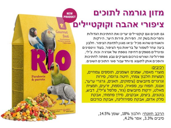 ריו מזון גורמה לתוכים, ציפורי אהבה וקוקטיילים 250 גרם
