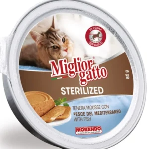 שימורים לחתול מסורס,Migliorgatto, מוס בטעם דגים 85 גר'