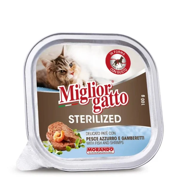 שימורים לחתול מסורס,Migliorgatto, פטה בטעם דג ושרימפס 100 גר'