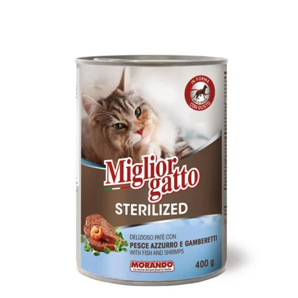 שימורים לחתול מסורס,Migliorgatto, פטה בטעם דג ושרימפס 400 גר'
