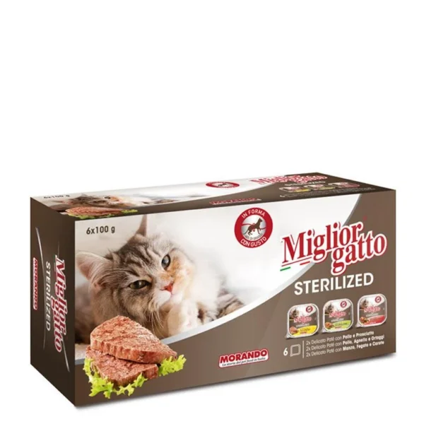 שימורים לחתול מסורס,Migliorgatto, פטה מארז שישייה ב-3 טעמים 100 גר'