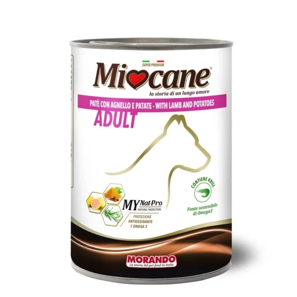 שימורים לכלב,Miocane ,פטה כבש ותפו"א 400 גר'