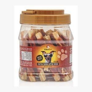 חטיף לכלב בצנצנת עצם עור בקר עטופה סלמון 450 גרם