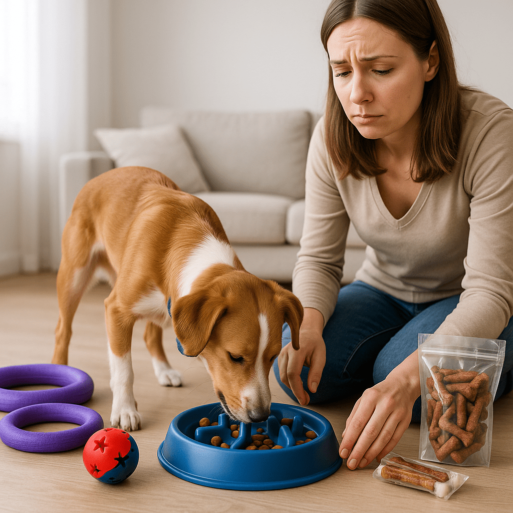 תמונה שנוצרה ב-AI עבור המאמר "כלב אוכל מהר מדי: למה זה קורה ואיך להאט את האכילה" בנושא כלב אוכל מהר מדי. - כלב אוכל מהר מדי: למה זה קורה ואיך להאט את האכילה